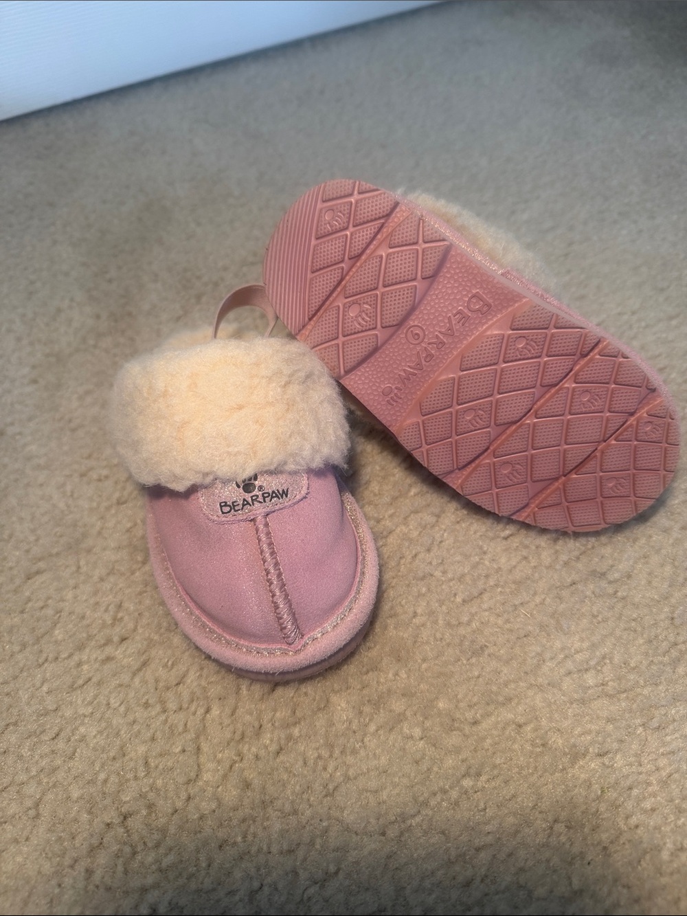 BearPaw Blush Pink Shearling Cuff Slip-On Slippers